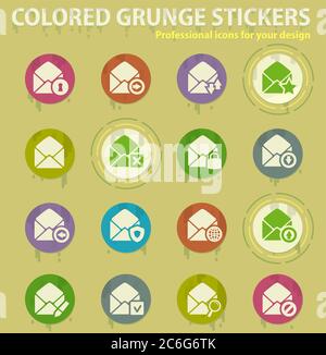 Icone grunge colorate per posta e busta Illustrazione Vettoriale