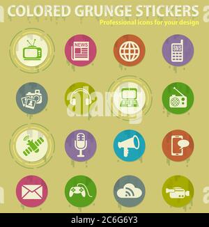 icone di grunge colorate dei supporti Illustrazione Vettoriale
