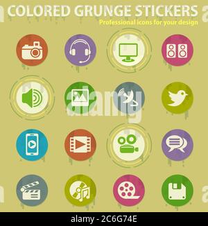 icone di grunge colorate dei supporti Illustrazione Vettoriale