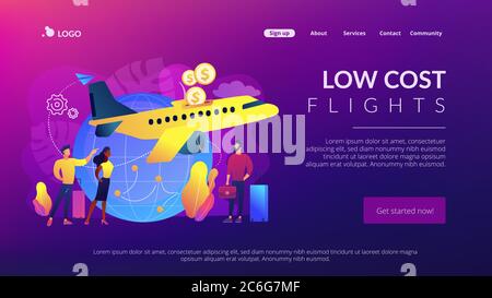 Pagina di destinazione del concetto di voli low cost Illustrazione Vettoriale