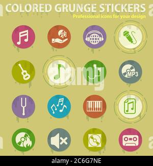 icone grunge colorate di musica Illustrazione Vettoriale