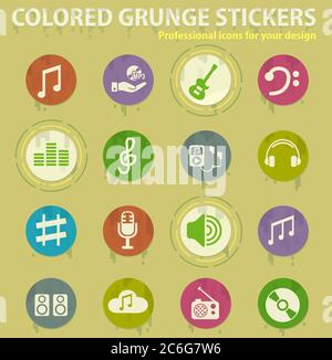 icone grunge colorate di musica Illustrazione Vettoriale