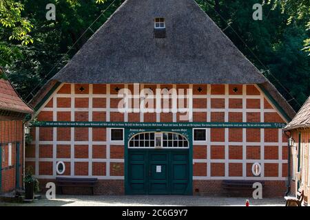 Storico Meyerhof dal 1875, luogo di incontro e di cultura, museo di storia locale Scheessel, Scheessel, Nordheide, bassa Sassonia, Germania Foto Stock