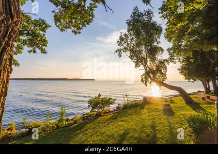 Tramonto sul lago Michigan Foto Stock