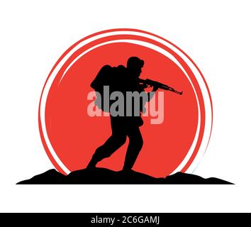 soldato militare con disegno vettoriale figura silhouette pistola Illustrazione Vettoriale