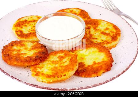 Pancake di midollo con salsa bianca. Foto Foto Stock