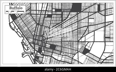 Mappa della città di Buffalo USA in bianco e nero in stile retro. Mappa di contorno. Illustrazione vettoriale. Illustrazione Vettoriale