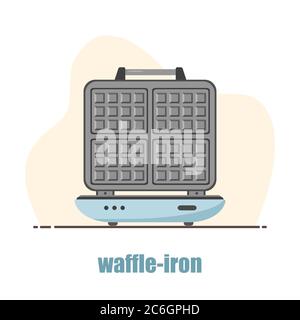 Waffle-ferro da stiro. Waffle fai da te isolato su bianco. Colazione con cucina. Moderna illustrazione vettoriale in stile cartoon piano. Illustrazione Vettoriale