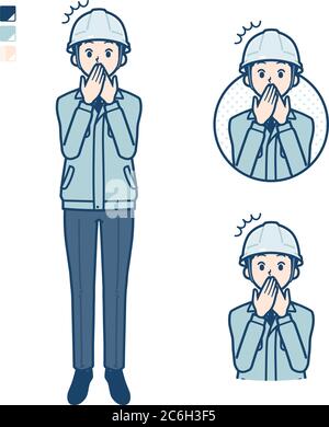 Un uomo che indossa un abbigliamento da lavoro con immagini stupite. È arte vettoriale, quindi è facile da modificare. Illustrazione Vettoriale