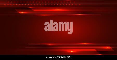 Tecnologia astratta concetto futuristico digitale linee con raggi di luce incandescenti velocità movimento su sfondo rosso. Energia scientifica. Illustri vettore Illustrazione Vettoriale