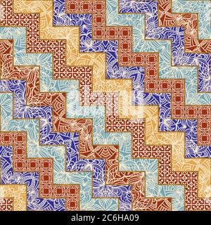 Piastrelle in ceramica senza cuciture con patchwork colorato. Vintage multicolore in stile turco. Motivi islamici, arabi, indiani, ottomani. Vettore Illustrazione Vettoriale