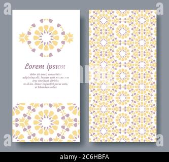 Carta araba per invito, celebrazione, salvataggio della data, matrimonio eseguito in piastrelle arabiche geometriche. Modello vettore Colofruil della scheda Illustrazione Vettoriale