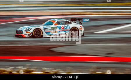 Oschersleben, Deutschland, 28 aprile 2019: Il pilota svedese Jimmy Eriksson guida la sua Mercedes-AMG GT3 durante una gara di auto GT MASTER Foto Stock