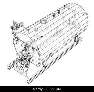 Boiler industriale. Illustrazione 3D Foto Stock