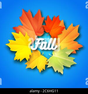 Sfondo vettoriale autunno con foglie su sfondo con sfumature. Cornice di foglie colorate d'autunno Illustrazione Vettoriale