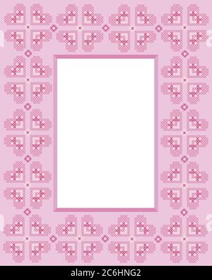 Struttura a punto croce in tonalità rosa con cuori. Spazio per il testo o l'immagine. Formato vettoriale EPS10 Illustrazione Vettoriale