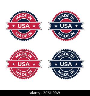 Simbolo simbolo simbolo simbolo made in USA disegno vettoriale con elemento di banner americano ideale per etichette e timbri per aziende e prodotti Illustrazione Vettoriale