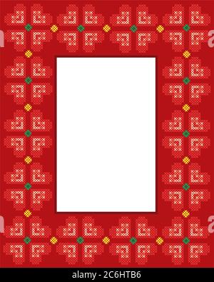 Illustrazione vettoriale di una cornice con disegno di cuori a punto incrociato di San Valentino e spazio di copia Illustrazione Vettoriale