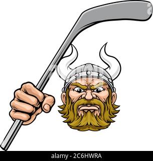 Mascotte sportive di hockey su ghiaccio Viking Cartoon Illustrazione Vettoriale