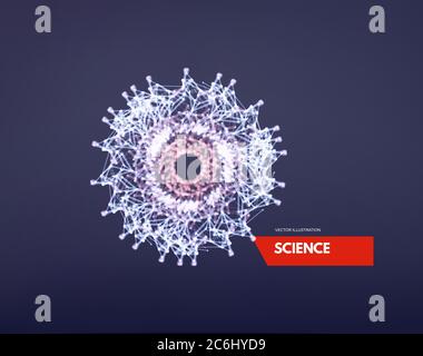 Sfera. Illustrazione con linee e punti collegati. Disegno a griglia astratto. Struttura di connessione. Illustrazione vettoriale per scienza, chimica o istruzione Illustrazione Vettoriale