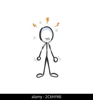 Arrabbiato furioso uomo. Vettore semplice stressato aggressivo persona. Infastidito pazzo stickman nessun fumetto clipart del viso. Disegnata a mano. Doodle schizzo, grafico Illustrazione Vettoriale