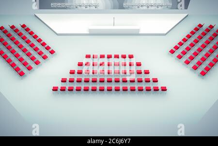 Illustrazione 3d della sala conferenze con sedie Foto Stock
