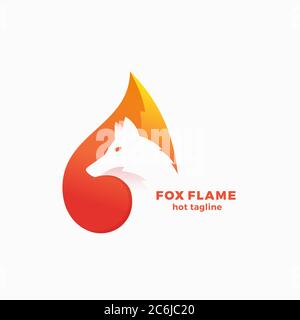 Simbolo vettoriale, simbolo o modello logo Fox Flame Abstract. Spazio negativo Animali faccia moderno concetto di design semplice. Illustrazione Vettoriale