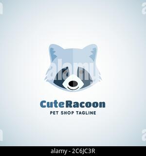 Simpatico simbolo vettoriale di Raccoon o modello di logo. Divertente Racoon viso in stile piatto concetto con moderna tipografia. Illustrazione Vettoriale