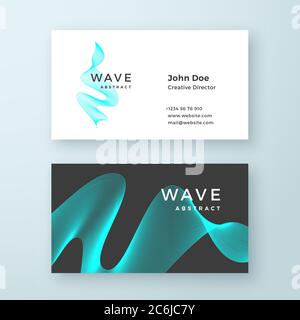 Modello di Business Card di simbolo di blend wave vettoriale astratto. Eleganti linee curve con layout fisso blu brillante. Illustrazione Vettoriale