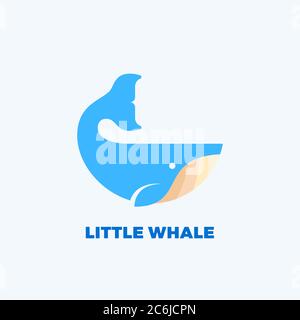 Emblema vettoriale per l'astratto delle balene, etichetta, modello logo. Simbolo o icona del concetto di mammifero saggio. Silhouette piatta. Illustrazione Vettoriale