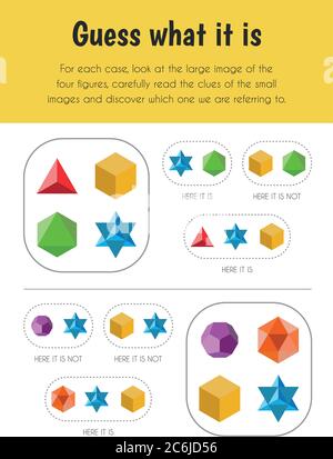 Indovinate che cosa è foglio educativo. Modulo principale per logica ragionamento. 5-6 anni. Serie di fogli didattici Illustrazione Vettoriale