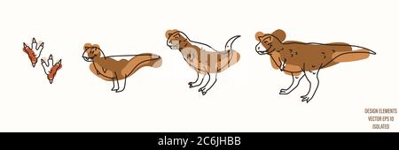 Carntotaurus dinosauro genere neutro bambino illustrazione clipart. Semplice colore bizzaresco minimale a 2 tonalità. Camera bambini arredamento camera stampa o cartone animato Illustrazione Vettoriale
