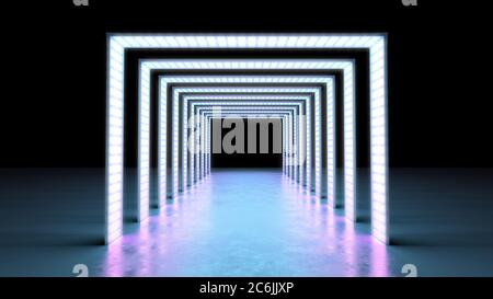 astratto linee di sfondo minime incandescenti tunnel luci al neon rendering 3d Foto Stock
