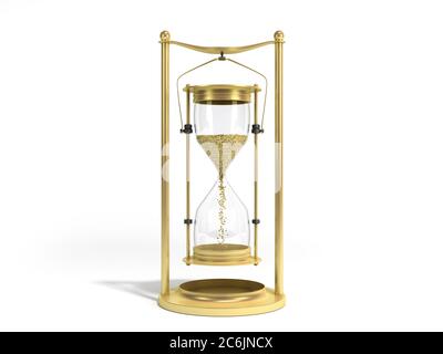 rendering 3d in clessidra d'oro su sfondo bianco Foto Stock
