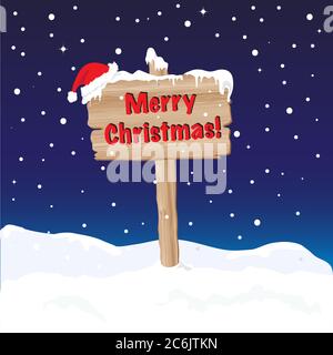 Un segno di legno che desidera Natale allegro. Formato vettoriale EPS10. Completamente modificabile per l'inserimento di testo. Illustrazione Vettoriale