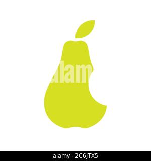 Una pera verde con un morso preso da esso. Immagine minimalista su sfondo bianco. Formato vettoriale EPS10. Illustrazione Vettoriale