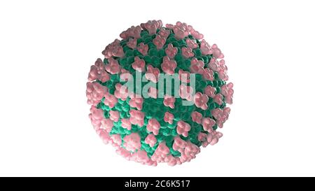 Vista microscopica del coronavirus cellule del virus influenzali fluttuanti rendering 3d su sfondo bianco gatto fuori Foto Stock