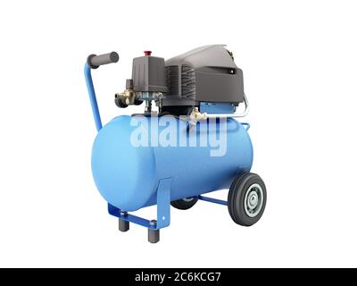 Moderno Blue Air Compressor 3d rendering su bianco senza ombra Foto Stock