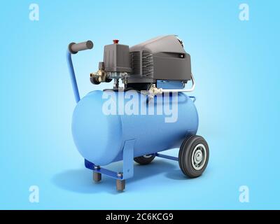 Rendering 3d moderno Blue Air Compressor su sfondo blu a gradiente Foto Stock