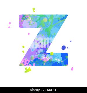 Lettera Z in grassetto con effetto di macchie liquide di vernice nei colori blu, verde, rosa Illustrazione Vettoriale