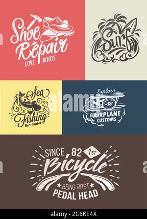 Badge vintage retrò. Insieme di elementi isolati di progettazione vettoriale Illustrazione Vettoriale