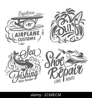 Badge vintage retrò. Insieme di elementi isolati di progettazione vettoriale Illustrazione Vettoriale