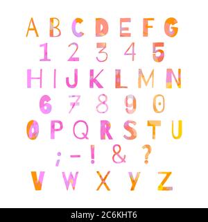Alfabeto in viola, arancione, giallo, rosa. EPS vettoriale 10. Illustrazione Vettoriale