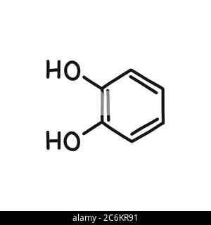 icona di dodle della formula chimica catecolo, illustrazione della linea vettoriale Illustrazione Vettoriale