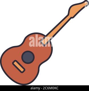 Linea di strumenti per chitarra e stile di riempimento design icona, Musica suono melodia canzone arte musicale e composizione tema immagine vettoriale Illustrazione Vettoriale