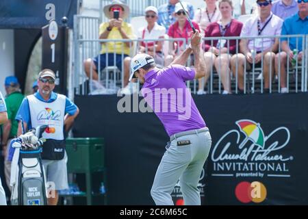 Nick Taylor durante i raggruppamenti del primo round di Arnold Palmer 2020 al Bay Hill Club Lodge a Orlando, Florida, giovedì 5 marzo 2020. Foto: Marty Jean-Louis Foto Stock