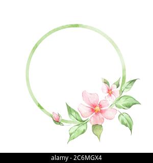 Cornice rotonda dipinta a mano con fiori rosa Foto Stock