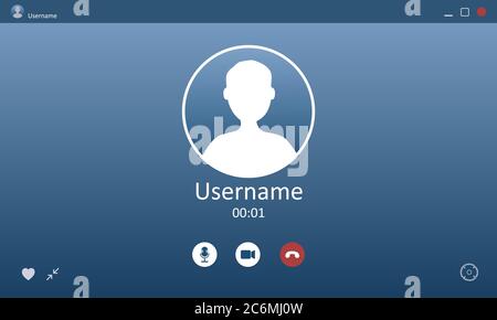 Interfaccia video chat. Finestra di videochiamata Web utente. Concetto di social media remoti, comunicazione remota, contenuti video. Illustrazione vettoriale moderna. Illustrazione Vettoriale