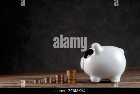 accumulo di denaro. airbag finanziario. banca piggy con monete Foto Stock