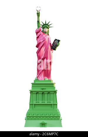 statua in libertà con una maschera chirurgica illustrazione 3d Foto Stock